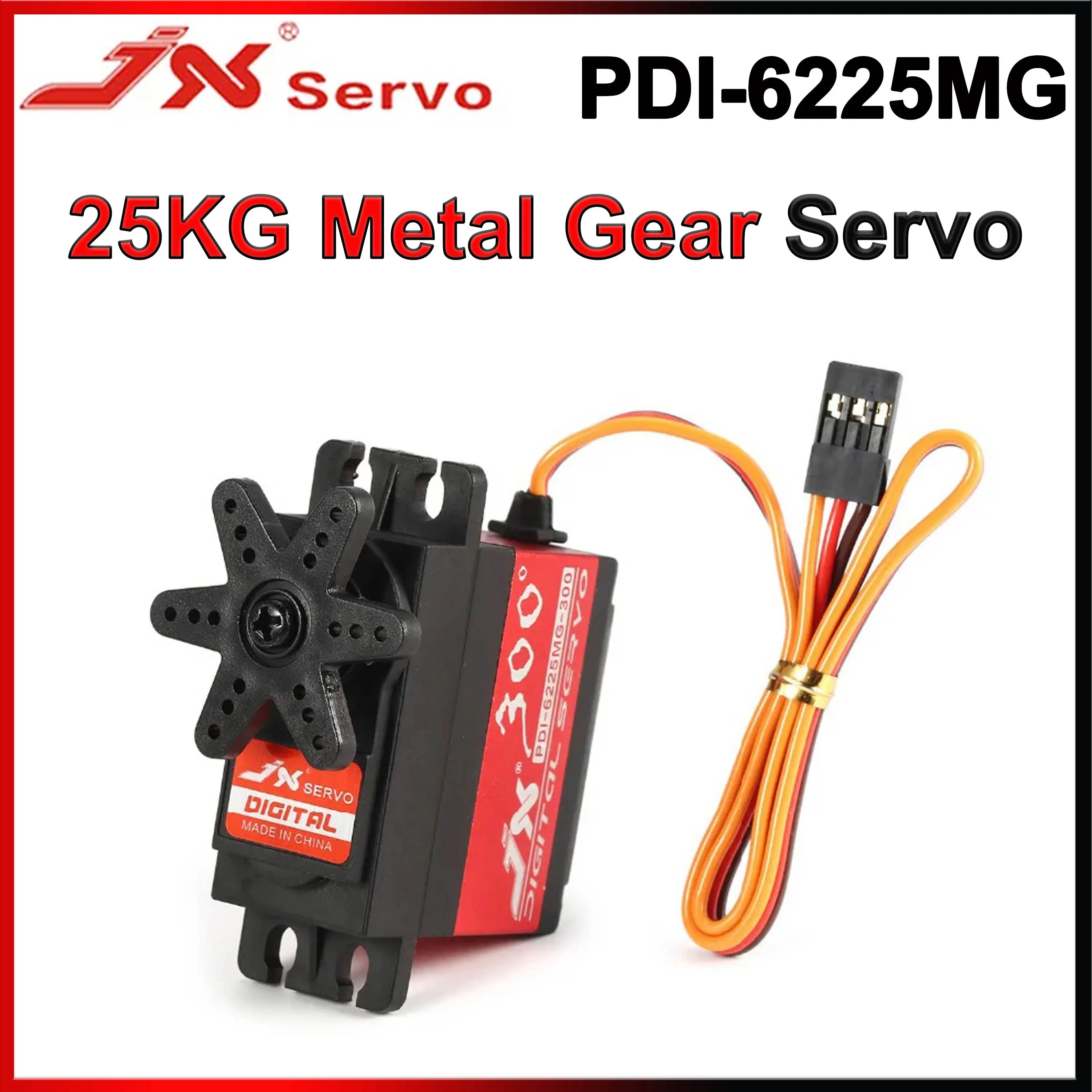 

JX PDI-6225MG 25KG Metal Gear Digital Standard Servo 300 Degree Brushless Motor High Torque for RC Car Robot Model Accessories