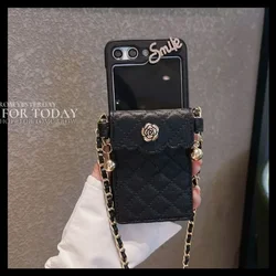 For Samsung Galaxy Z Flip 6 5 4 3 Flip6 Flip5 Flip4 Flip3 5G Crossbody Case Wallet Lanyard Chain Card Holder Faux Leather Cover