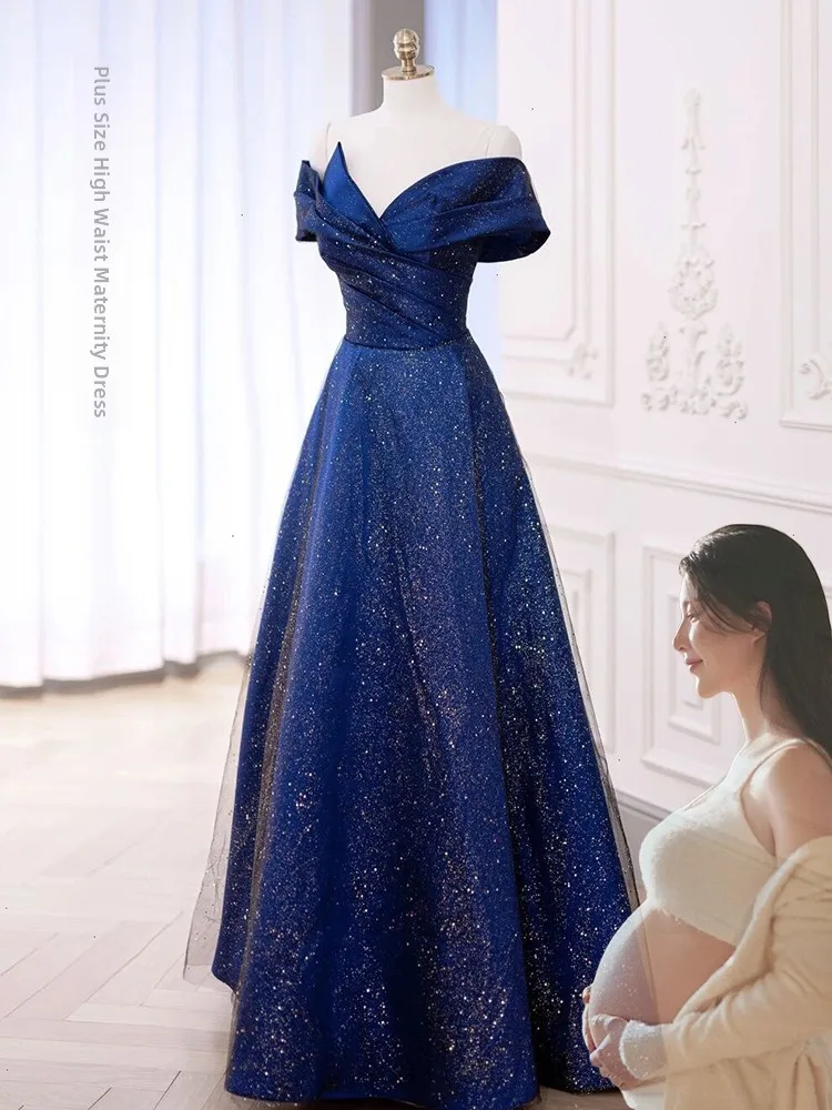 

Blue plus Size Evening Gown Wedding Dr One oulder Slimming Performance Suit Bride Drinking Ceremony Ele Long A-Line ...