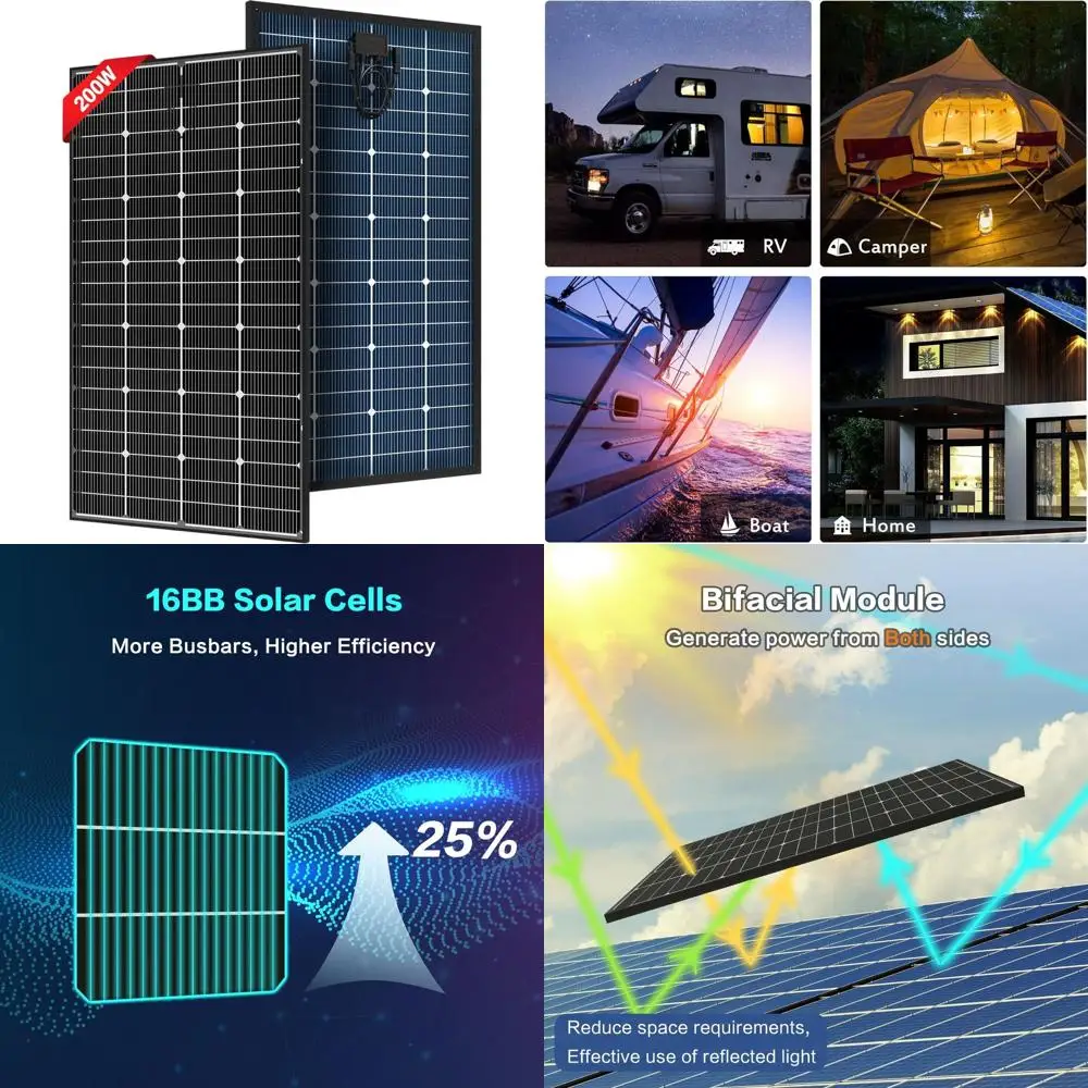 200W 12V 25% Efficient Monocrystalline Solar Panel for RV, Home, and Marine Applications