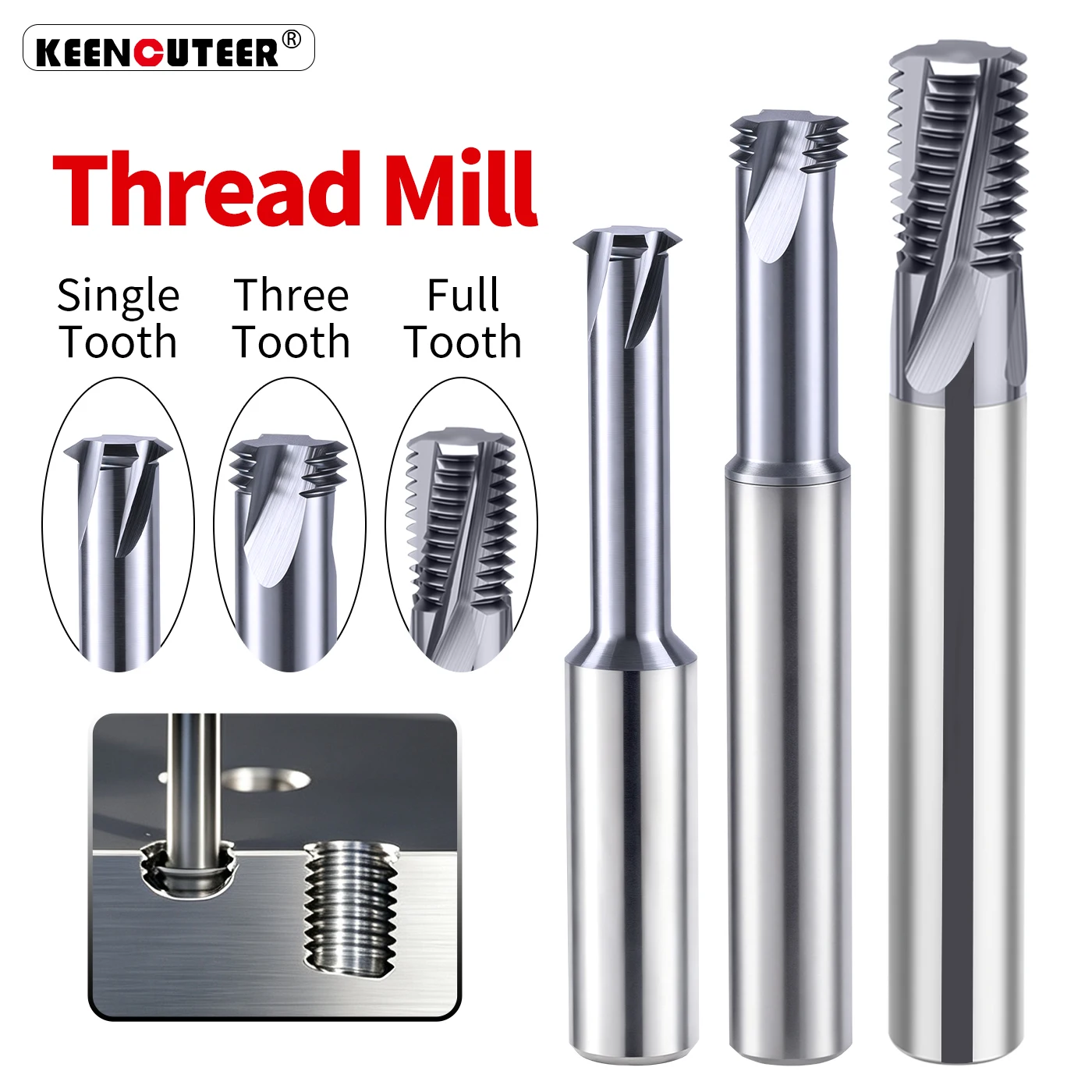 1PCS HRC60 Solid Carbide Thread Milling Cutter Single/Three/Full Tooth CNC Thread Mill M1M1.2M1.4M1.6M2M2.5 For CNC Machine Tool