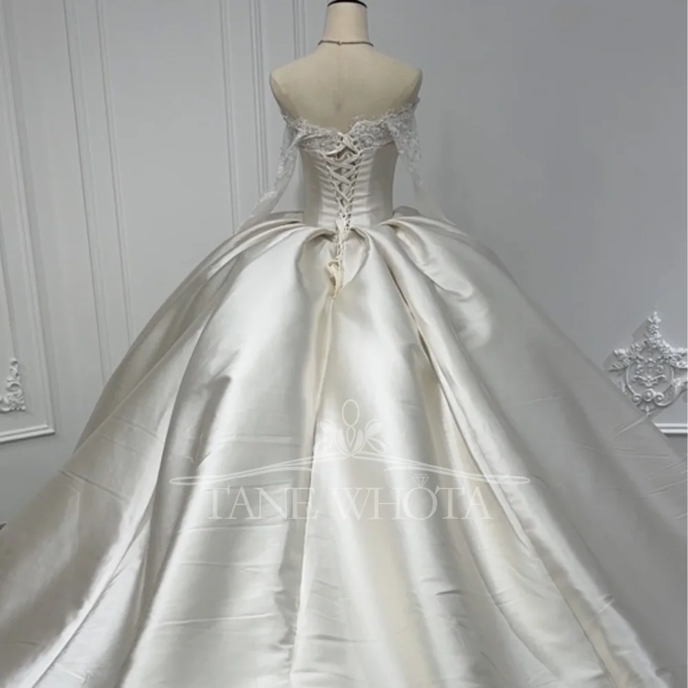 Customizable Strapless Wedding Dress 2025 Long Sleeve Lace Up Back Elegant Bridal Gown