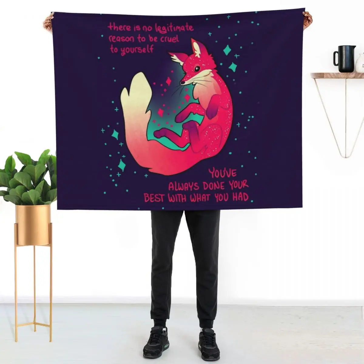 There is no legitimate reason to be cruel to yourself Space Fox Throw Blanket Camping warm winter Flannel Plush Blankets