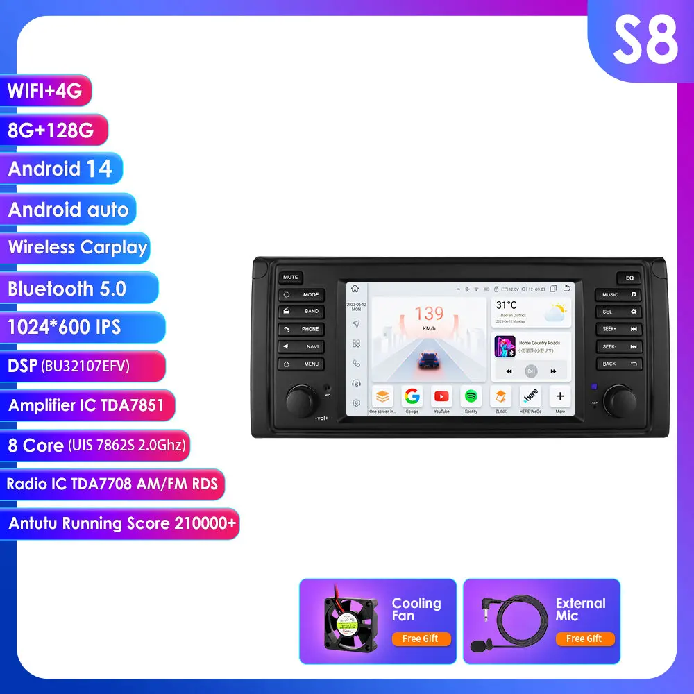 AI Intelligent Scherm Android AutoRadio GPS Navigatie voor BMW X5 E53 5 Serie E39 M5 1996-2007 DSP Auto Multimedia Speler Stereo