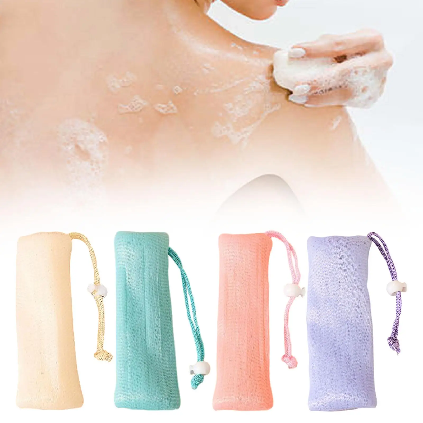 สบู่ฟองถุงตาข่าย Exfoliating ตาข่ายสบู่สบู่ Saver กระเป๋าพร้อมสายรัดสําหรับโรงแรมเครื่องมือทําความสะอาดผิวหน้าชุดว่ายน้ําบ้าน