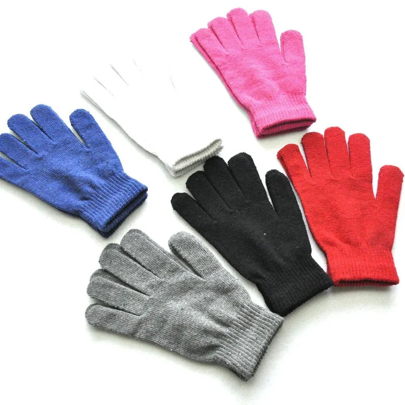 

1 Pair of Knitted Wool Couple Gloves Winter Solid Color Full Finger Gloves Hand Warmer Men Women Thick Riding