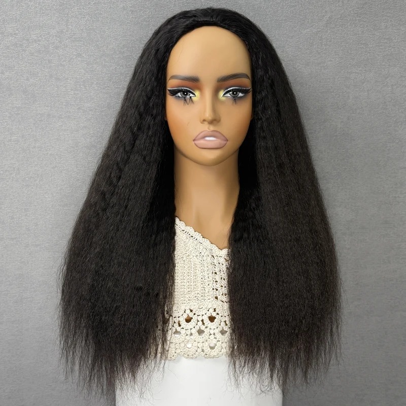 VSHOW 3 In 1 Half Wigs Kinky Straight Human Hair Wigs With Adjustable Drawsting Full Machiine Made Wigs With Natural Hairline