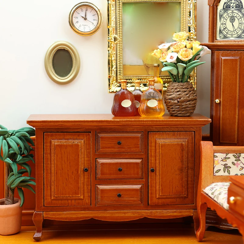 【BS】1:12 인형집 미니어처 수납장 3단 서랍장 가구 홈 모델 장식 장난감 인형집 액세서리