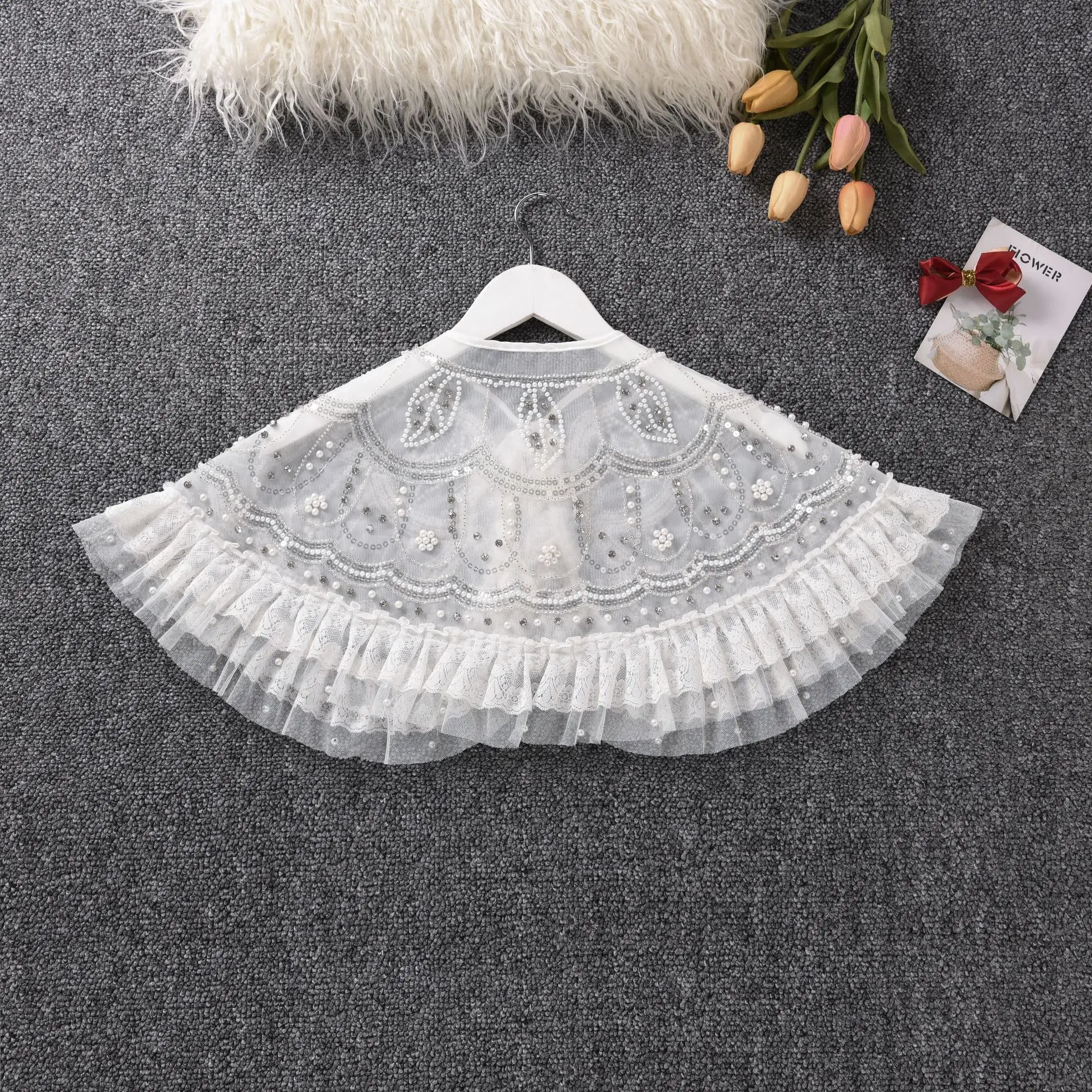 New Embroidered Children's Cloak Pure Handmade Beaded Cloak Princess Dress Wedding Party Fashion Versatile Shawl