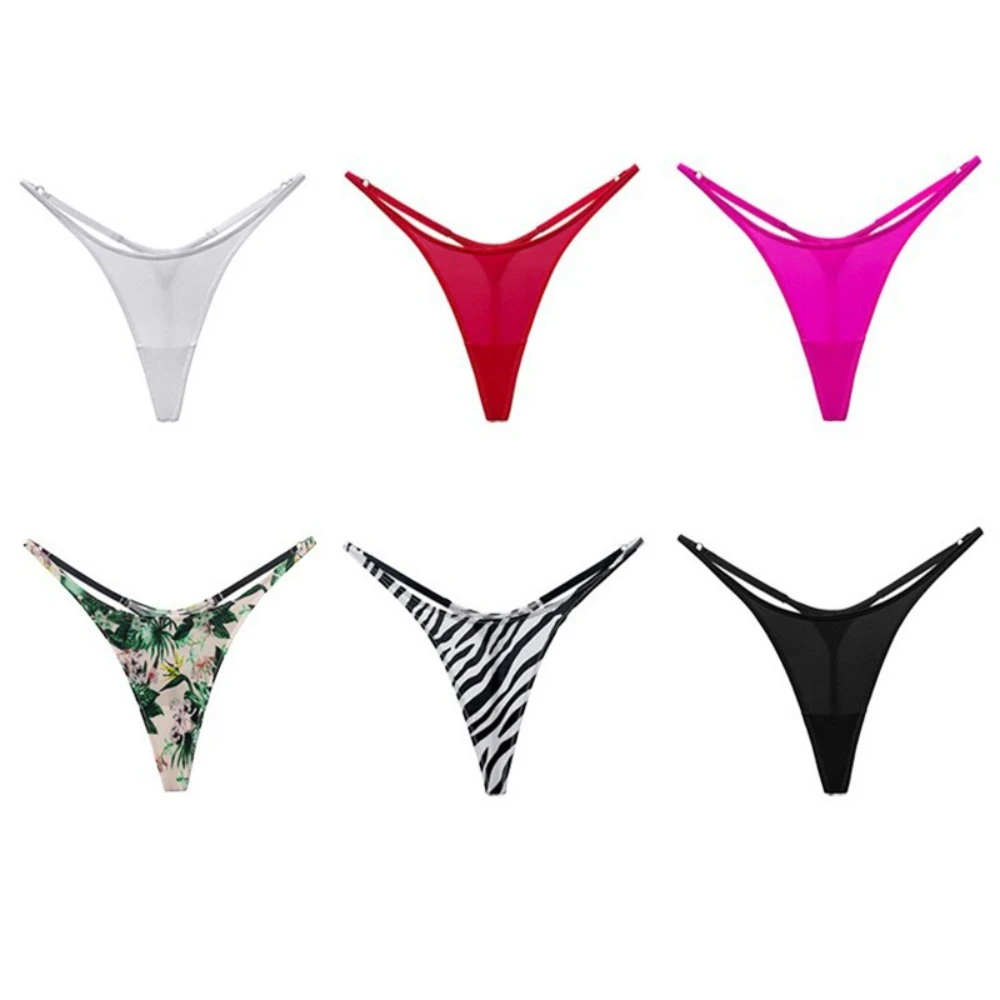 Sexy and fashionable ice silk thong women's fitness sports zebra pattern low waist breathable T-pants pure cotton crotch