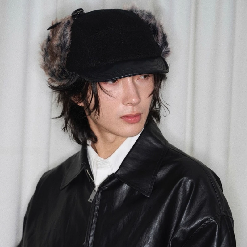 Winter Fur Thickened Thermal Bomber Hats for Men Women Suitable for Outdoor Cycling American Retro Short Brim Flying Cap Gorras