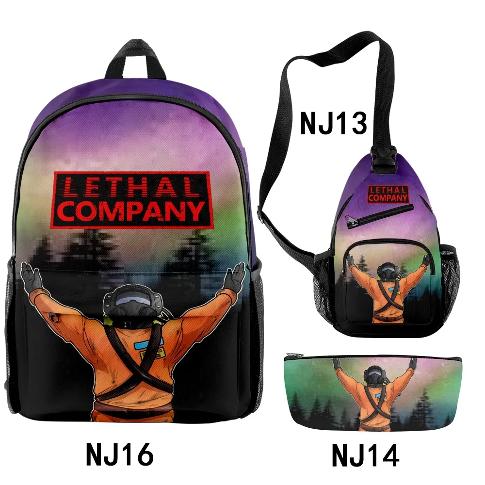 

Classic Popular Novelty Funny Lethal Company 3D Printed 3pcs/Set pupil School Bags Travel Laptop Backpack Chest Bag Pencil Case