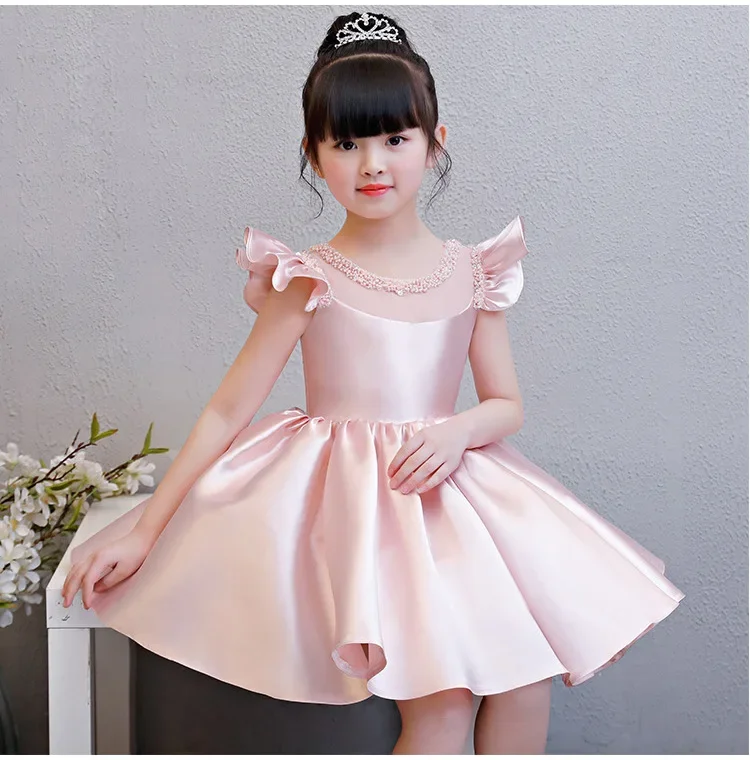 

Kids Wedding Party Dresses for Flower Girls Children Sequins Ball Gowns Pink Baby Infant 1 year Girl Baby Birthday Pageant Dress