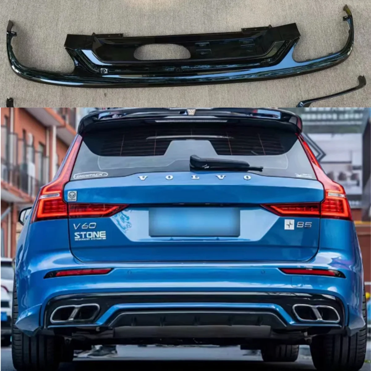Difusor de Parachoques Trasero para Volvo S60 V60 2020-2025, Sedán Deportivo de 4 Puertas, Multicolor, con Decoración de Tubo de Escape, Kit de Carrocería
