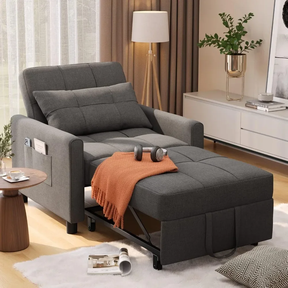 Sofá cama Convertible 3 en 1, silla multifuncional para dormir, respaldo ajustable, reclinable con tela de lino moderna