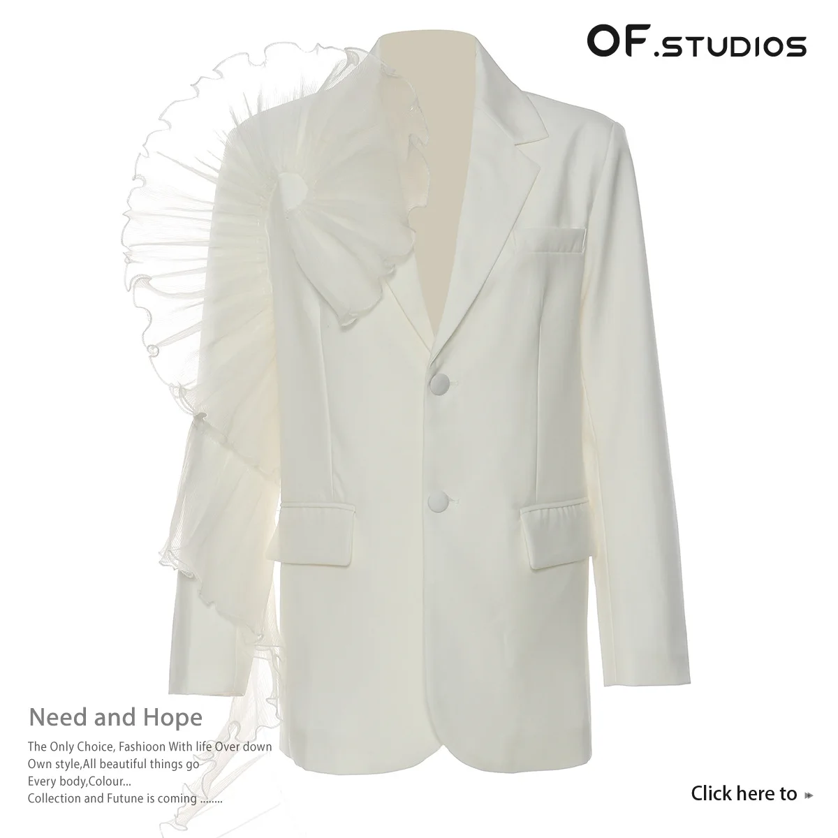 

OF.STUDIOS 2024 Oversize Mesh Three-Dimensional Ruffle Irregular Loose Blazer Casual Jacket Women