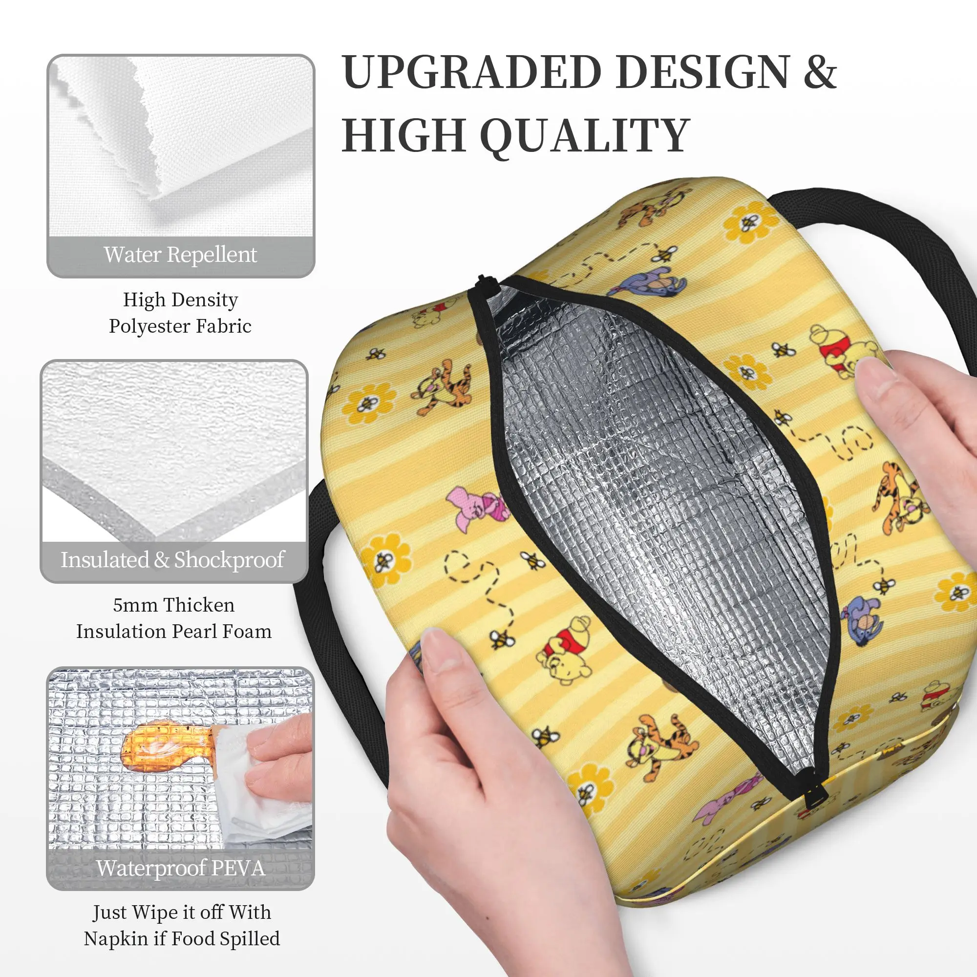 Cute Honey And Bee Insulated Lunch Bag Thermal Bag ,Lunch Container Winnie The Pooh Leakproof Tote Lunch Box Food Handbags - view 4