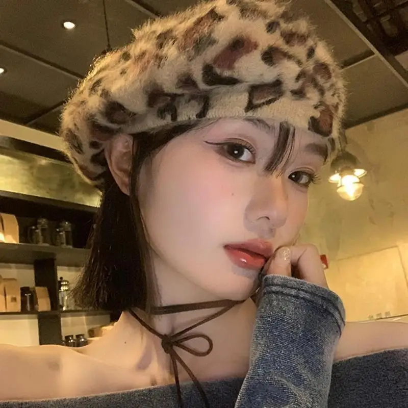 652F قبعة بيريه عصرية بطبعة الفهود، قبعة أنيقة للجنسين قابلة للتعديل #4