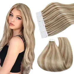 Extensiones de Cabello con cinta Ugeat para mujer, cabello humano liso sin costuras, trama de piel, 40 unids/lote por paquete, 100%