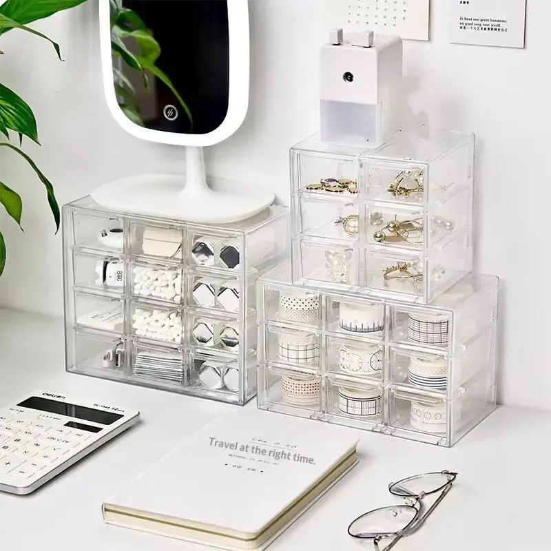 Drawer Design Transparent Jewelry Organizer Desktop Storage Box for Bedroom Vanity Perfect for Organizing Jewelry Small Daily A