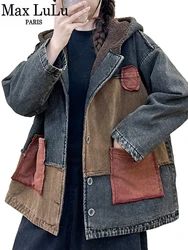 Max LuLu Korean Winter Warm Parkas Womens Vintage Fur Loose Denim Padded Jackets Casual Big Size Hooded Coats Thicken Outerwear