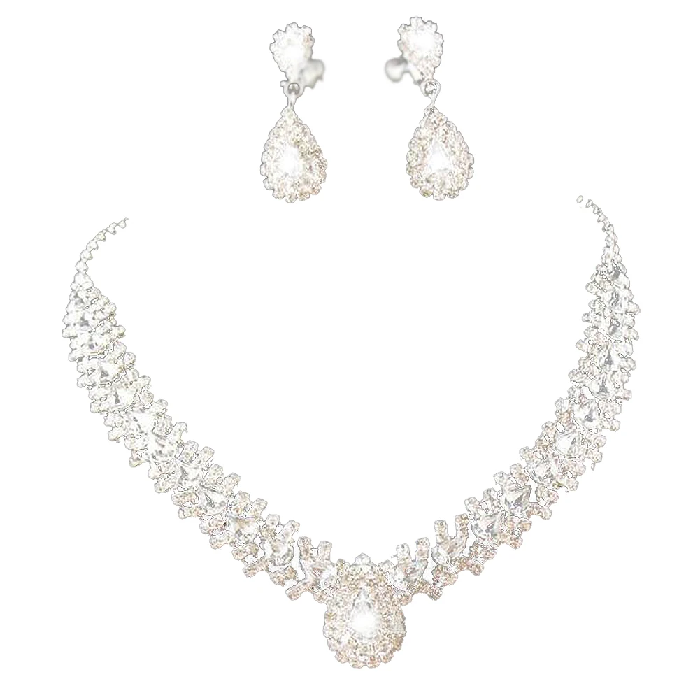 Women's Jewelry Set Bridal Wedding White Great Drop Flash Diamond Necklace