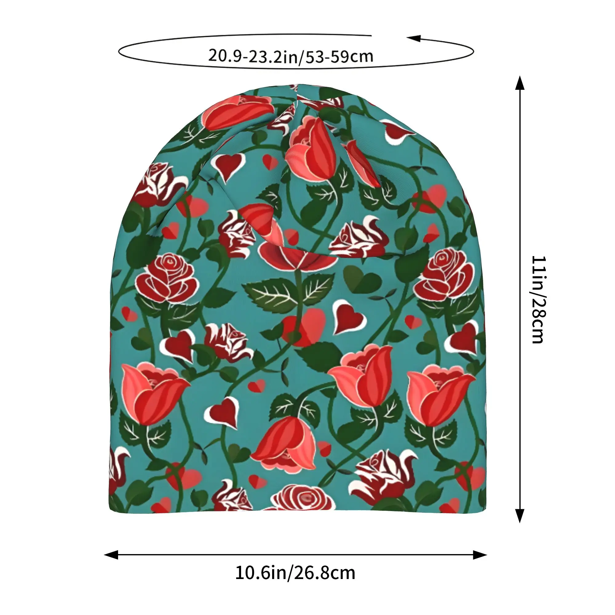 Cute Hearty Rose Flowers With Green Leaves Hat Bonnet Hats Autumn Styles  Skullies Beanies Caps Men Women's Unisex Ski Cap