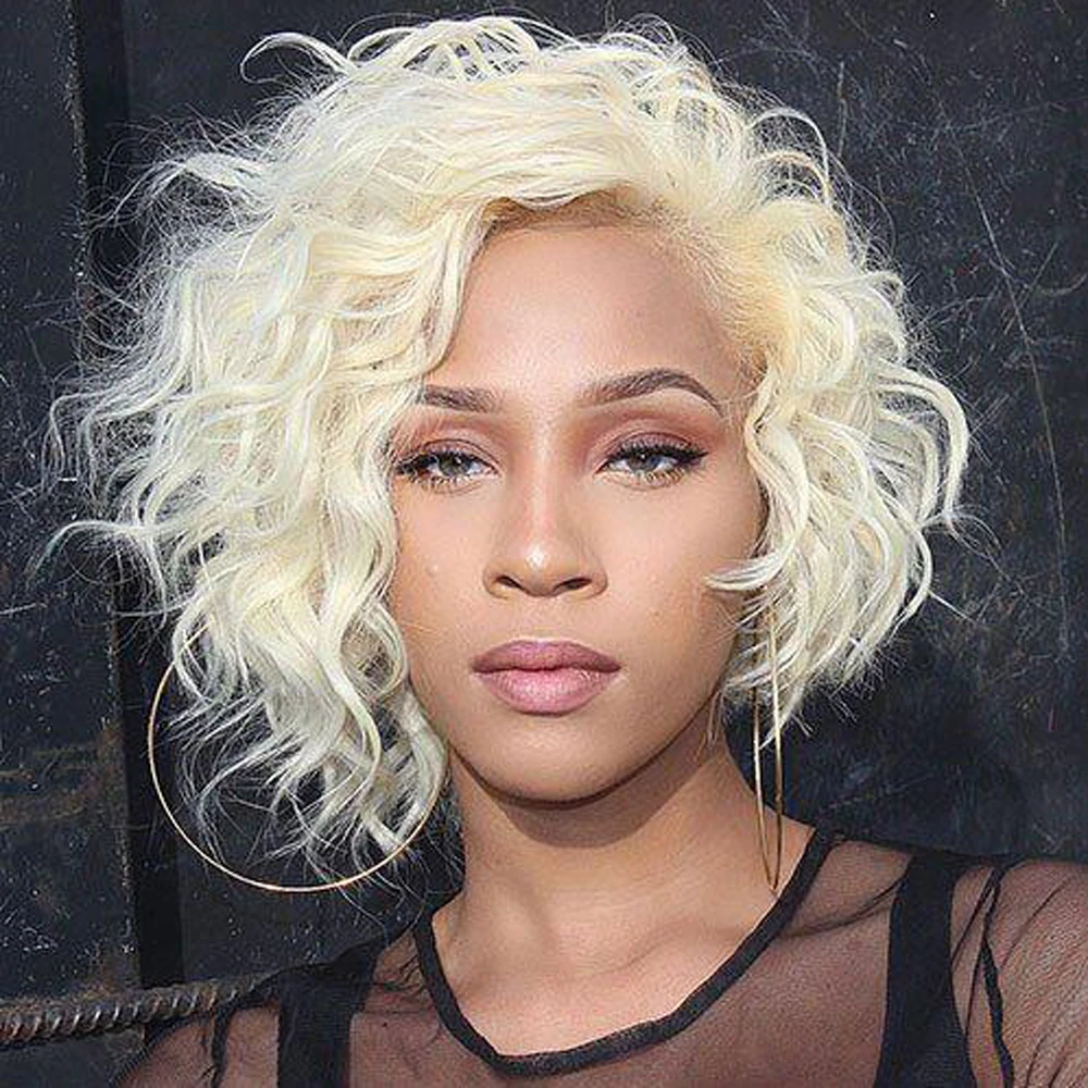 613 Blonde Short Bob Human Hair Wigs Hd Transparent deep Curly Wavy13x4 Brazilian frontal wigs For Women 4x4 Lace Closure T part