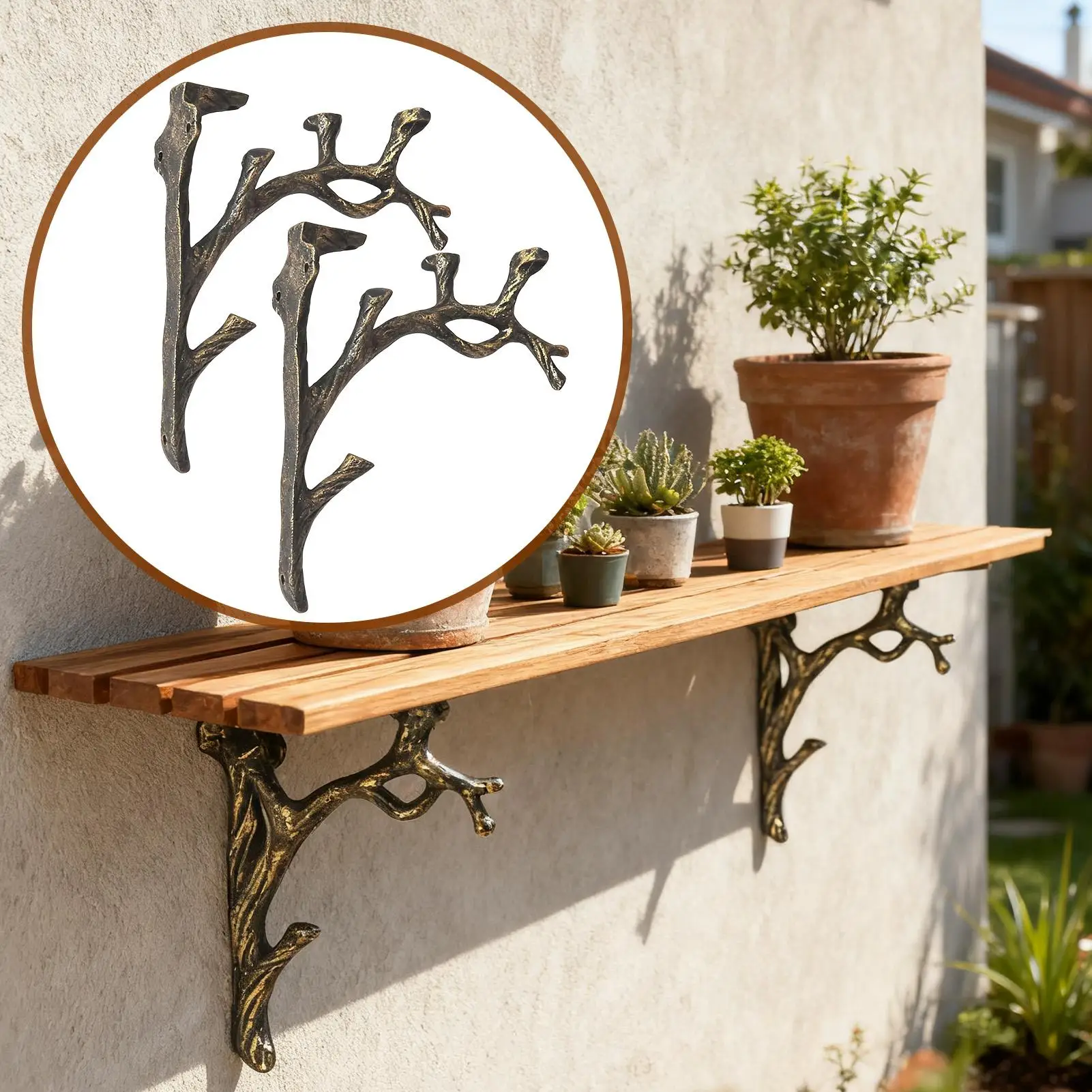 2 Pieces Retro Tree Branch Stand Iron Branch Wall Mounted Stand Floating Wood Shelves Brackets For Entryway Bedroom Living Roon image 3