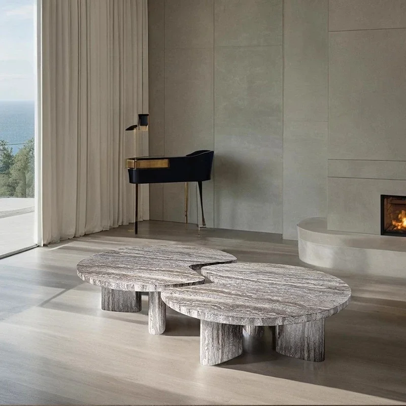 

Natural marble coffee table living room light luxury modern high-end home geometric luxury stone coffee table combination