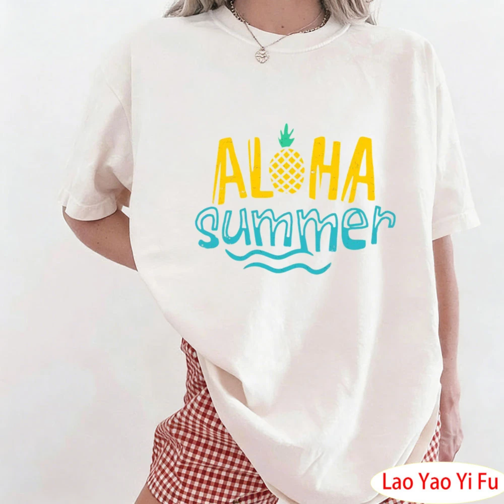 Aloha Summer Pineapple Tropical T-Shirt Women Cute Pineapple Print Tops Pineapple Lover T Shirt Summer Fruit Pattern Clothes