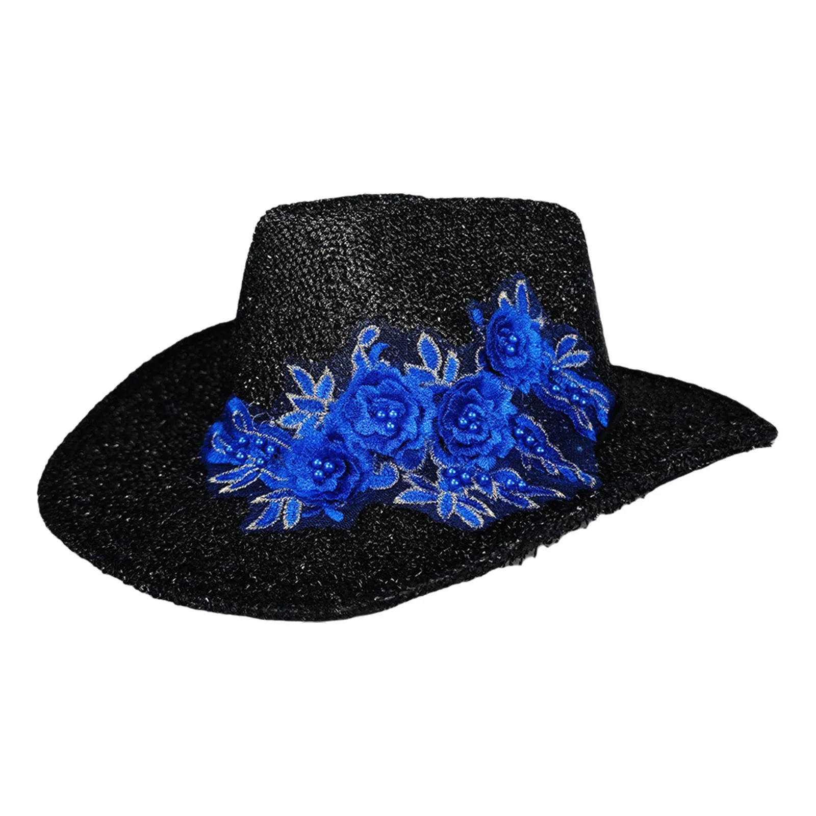 1Pc Cowgirls Hoed Retro Geborduurde Bloem Versierd Hoed Trekkoord Touw Cowboy Cap Voor Carnaval Halloween Party Props Levert