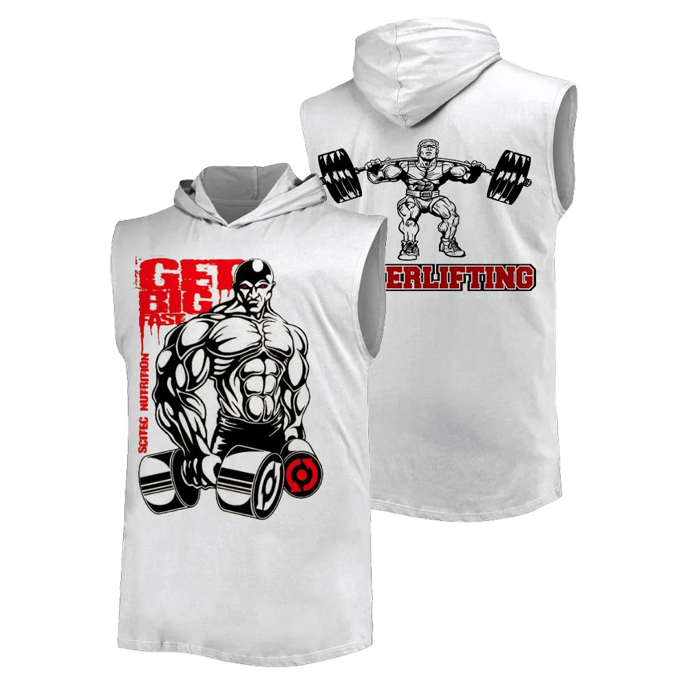 Summer 3D Printed Power Weightlifting Hooded vest Fashion Casual Sports Outdoor Fitness Breathable comfortable men's T-shirt