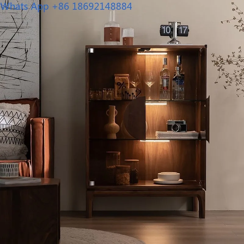 

Modern Minimalist North American Black Walnut Solid Wood Sideboard Wine Cabinet Living Room Double Door Storage Cabinet