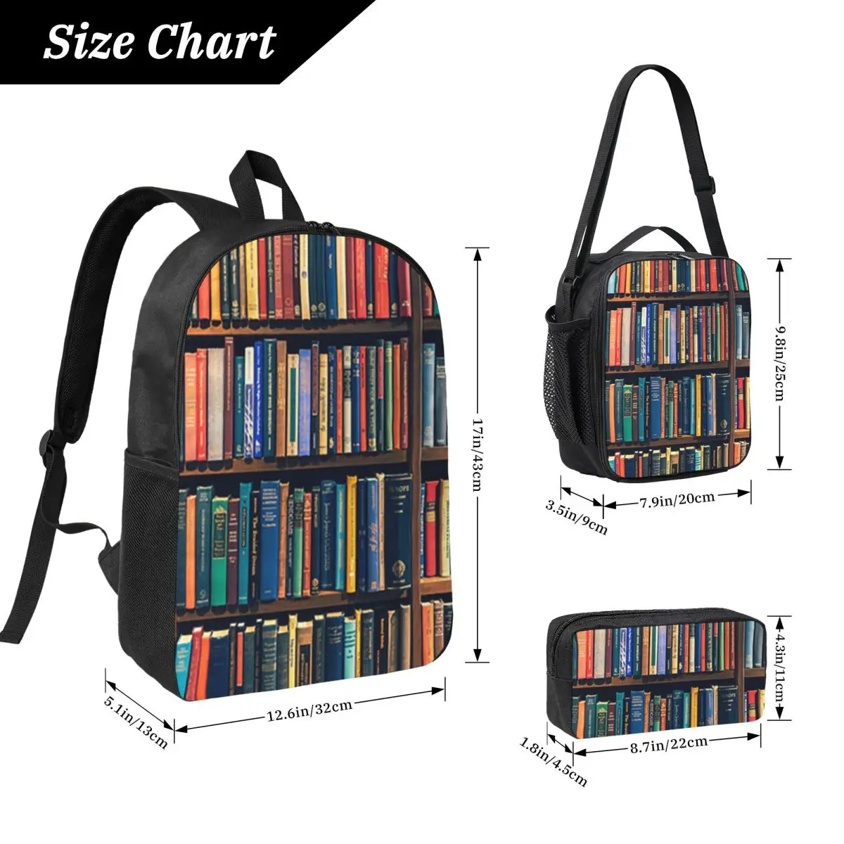 Education Library Book Backpack Student Boys Girls BookBag School Bag Computer Shoulder Bags 3ps Insulated Lunch Bag Pencil Case