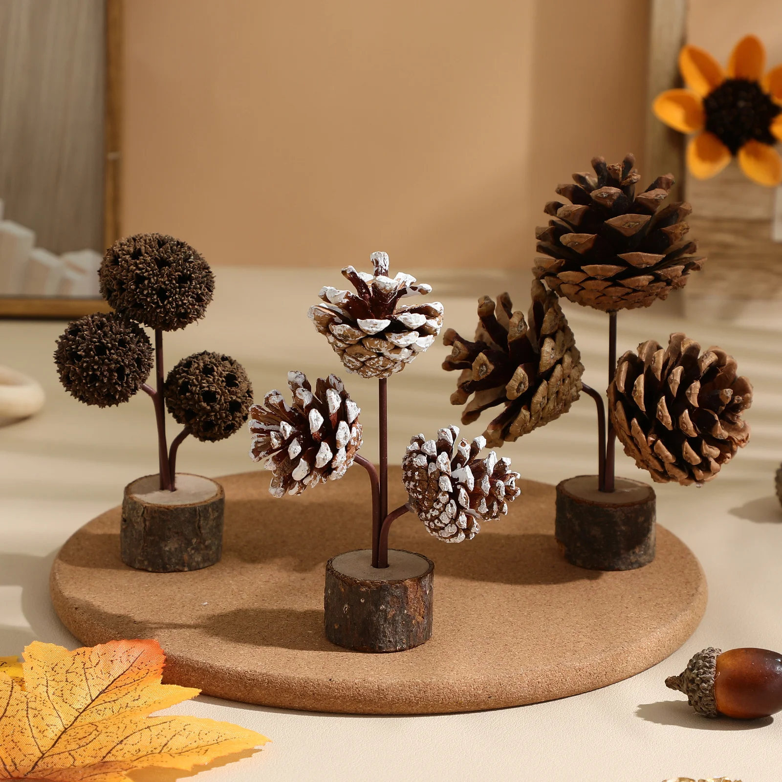 

3Pcs Miniature Pine Cones Rustic Decorations for Home Unique Artistic Design Compact Space Saving Tabletop Decor