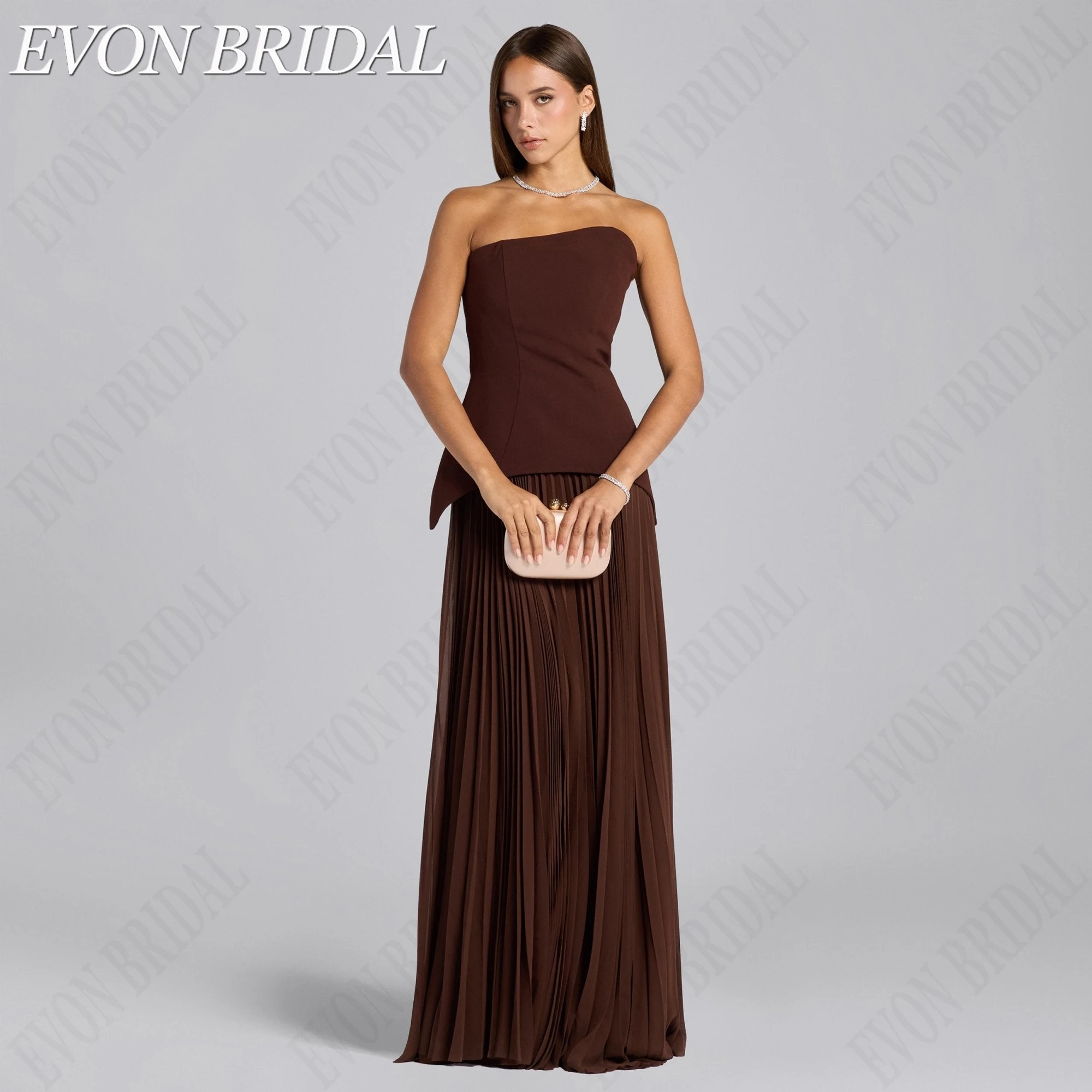 EVON BRIDAL Strapless Chiffon Evening Dress Custom Made Sleeveless Backless Mother Dresses Elegant A-Line Prom Guest Gowns