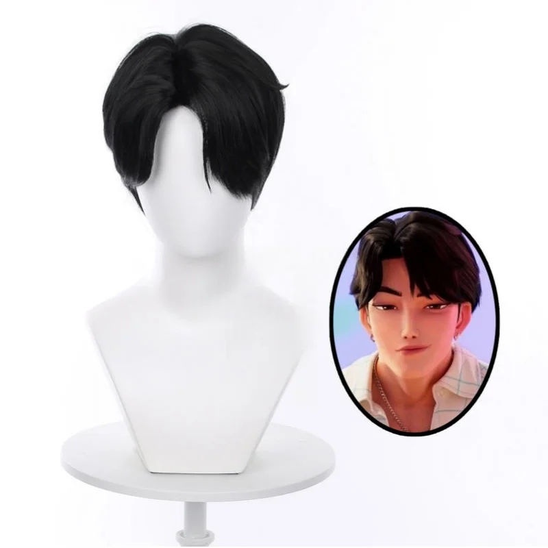 

Jinu Wig KPop Demon Hunters Saja Boys Jinu Black Short Cosplay Wig Heat Resistant Synthetic Hair Halloween + Wig Cap