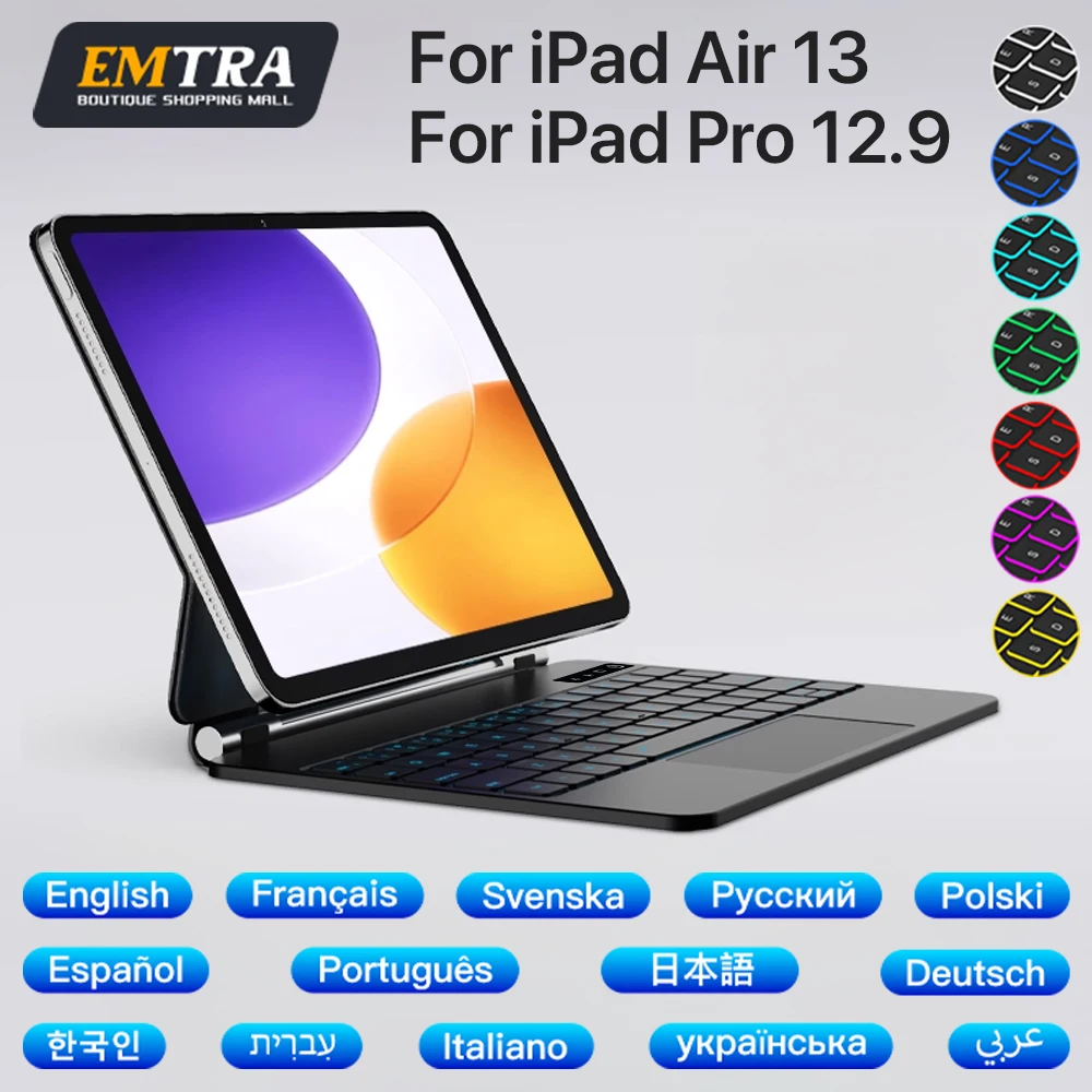 

Magic Keyboard Magnetic For iPad Por 12.9 2018-2022 For iPad Air 13 2024-2025 Wireless Bluetooth Backlight Keyboard Smart Covers