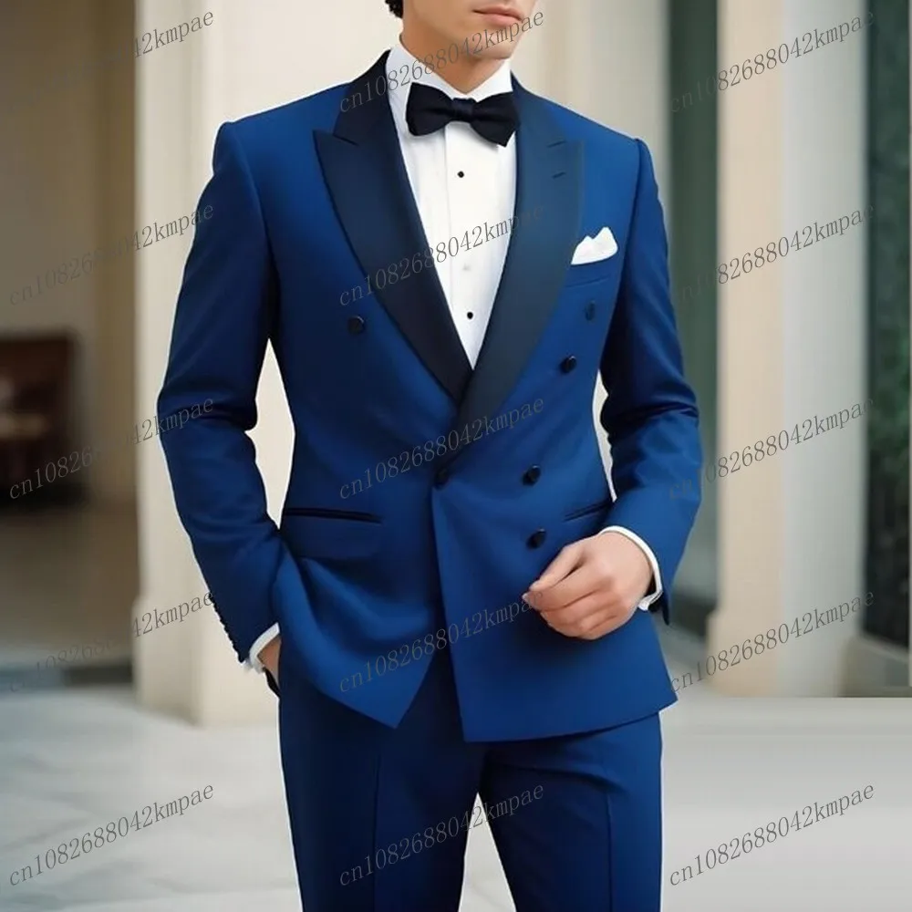 

New Blue Men Formal Occasion Tuxedos Groom Groomsman Wedding Party Prom Male Business Suit 2 Piece Set Blazer Pants