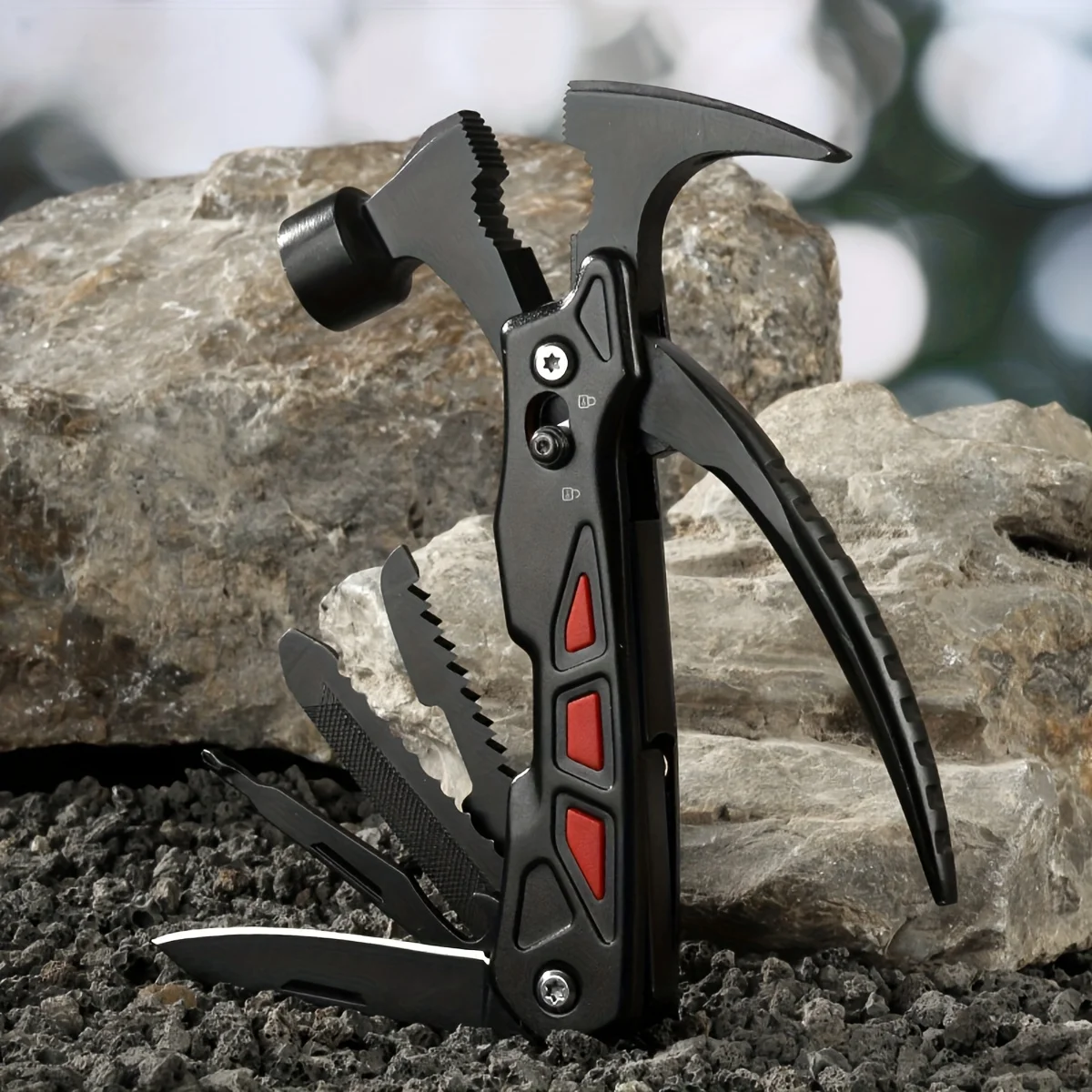 Outdoor Multi-function Claw Hammer Window Breaking Stainless Steel Multi-function Pliers Hammer Camping Ground Nail Hammer Tool