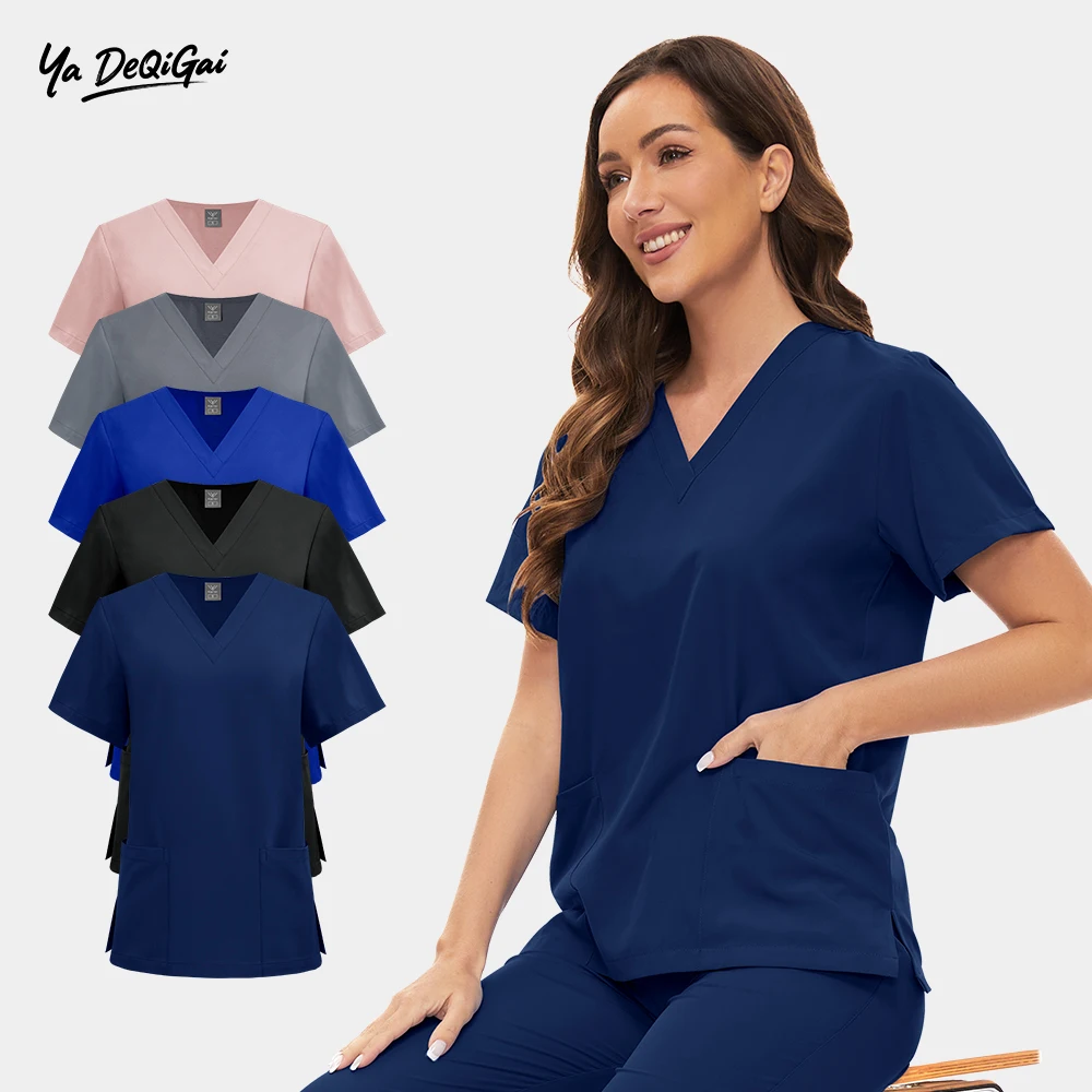 uniformes-cirurgicos-de-enfermagem-de-cor-solida-mulher-enfermeira-medico-roupas-de-trabalho-manga-curta-topo-medico-esfrega-acessorios-hospitalares