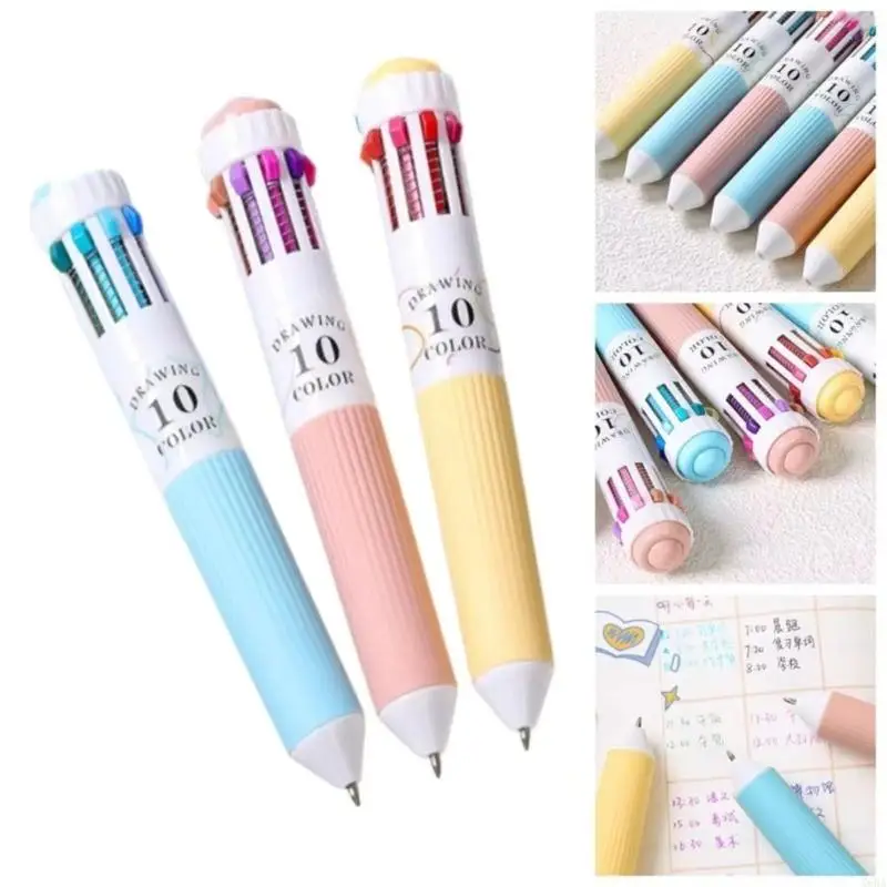 X6HA 3PCS Pallpoint Pens Multicolored Pens 10-Color-IN-1 Artics Letractable Multicolored Leflable Throug