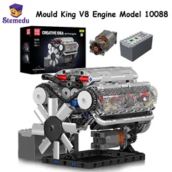 Mould King V8 Engine MOC Simulation Scale Model Kit with Battery and L Motor Electrically Driven Building Blocks Car Toy Gift