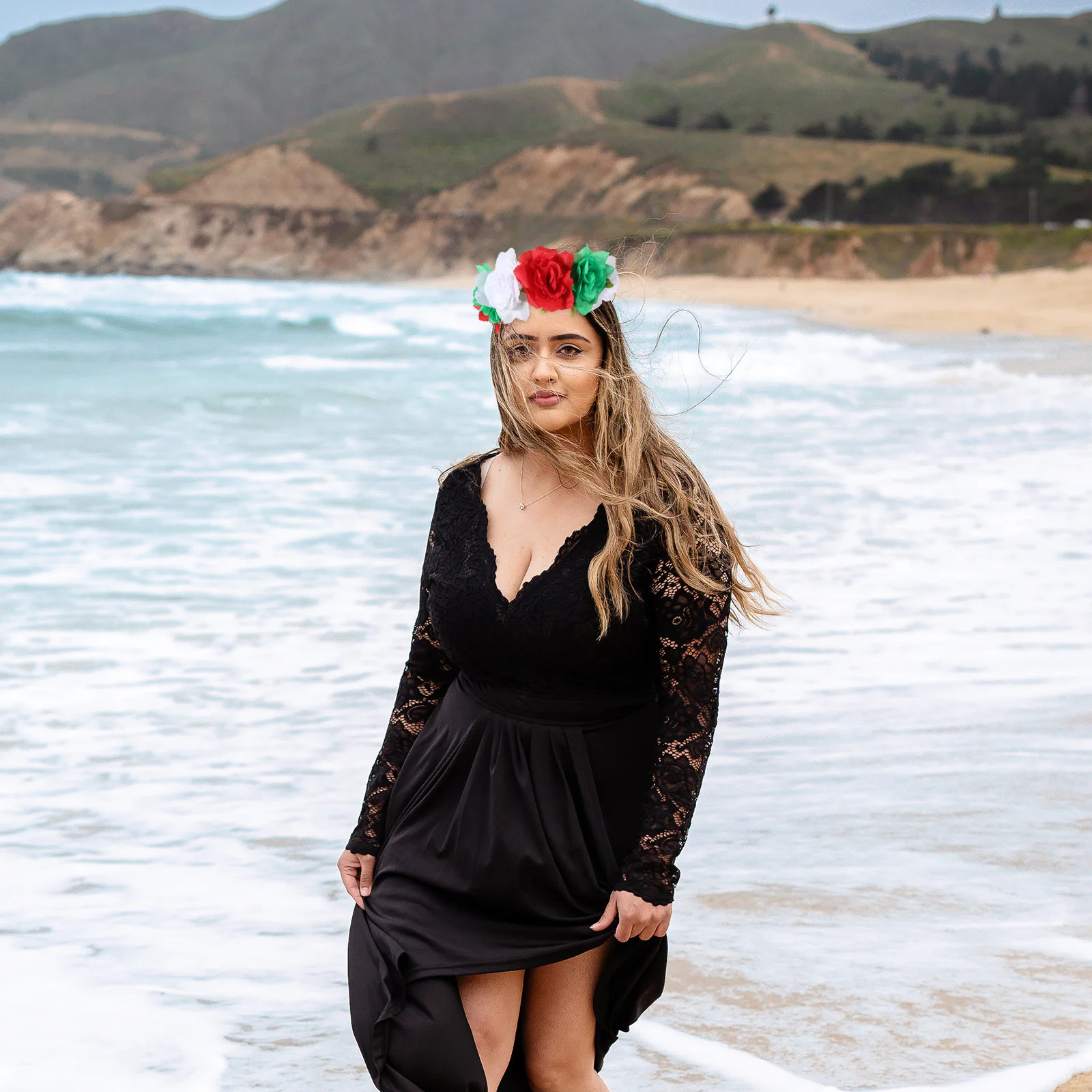 

Легкий головной убор для выпускного вечера, повязка на голову с цветочным принтом, корона, цветочная корона, украшения на день рождения (красный, белый, зеленый)