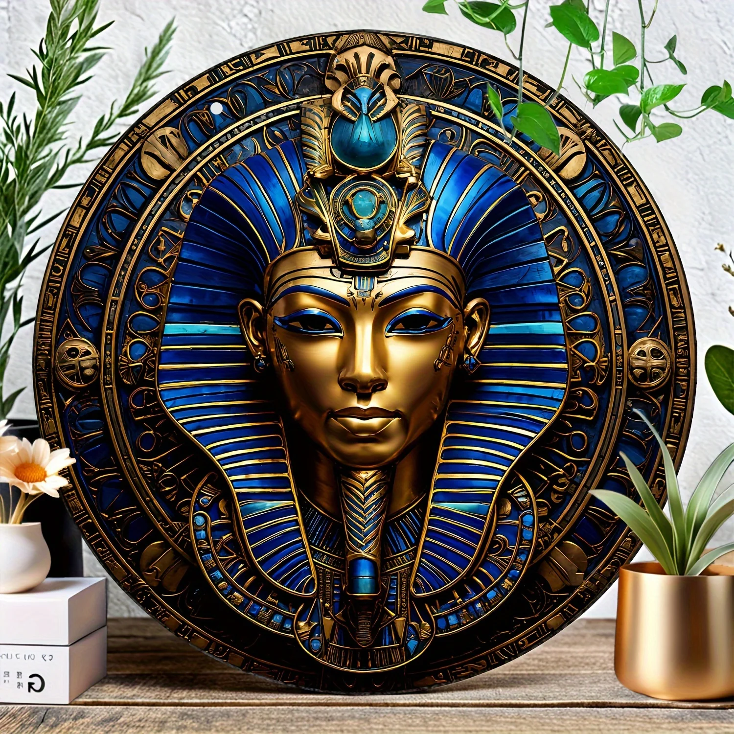 Egyptian Pharaoh Mask Acrylic Light Catcher-Round Wall Hanging Decor For Home,Garden,Hotel,Restaurant,Summer,Holiday Gift