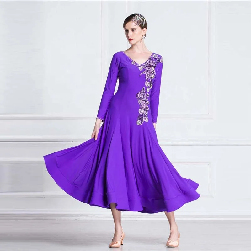 High Quality Women Ballroom Dance Practice Dress Long Waltz Tango Costume Ballroom Smooth Practice Dress For Sale