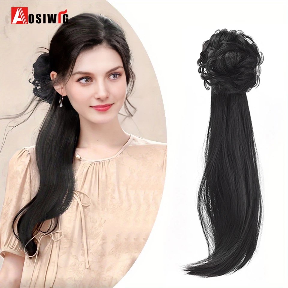 Synthetic Long Curly Wig new Chinese style low ponytail grab clip wig braid hair ancient style Hanfu national style ponytail