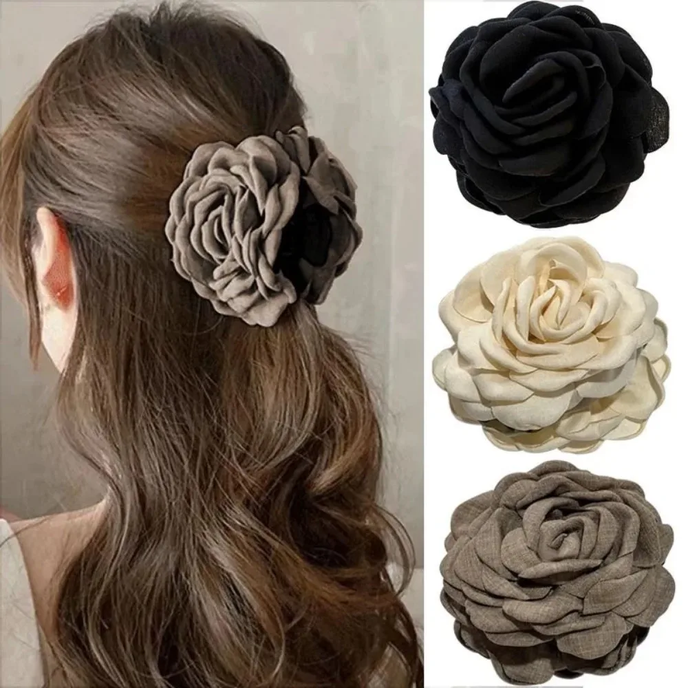 French Style Fabric Rose Flower Hair Claw Clips Elegant Hair Barrettes Hairpins Headwear Hair Accessories Gift for Women Girls