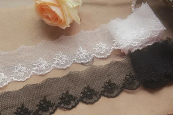 5 Yards Tulle Embroidered Lace sewing Trims White Lace black tulle lace Trims 3D Flower Polyester Appliqued